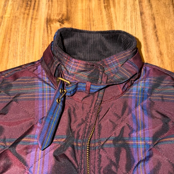 Ralph Lauren women’s large vest quilt plaid purple Deep red Jacket corduroy trim - Picture 3 of 9